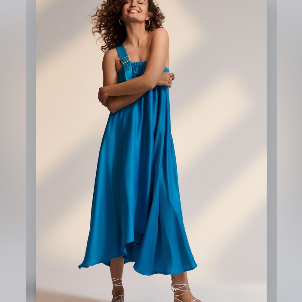 Anthropologie LET ME BE ONE-SHOULDER VIBRANT MIDI DRESS